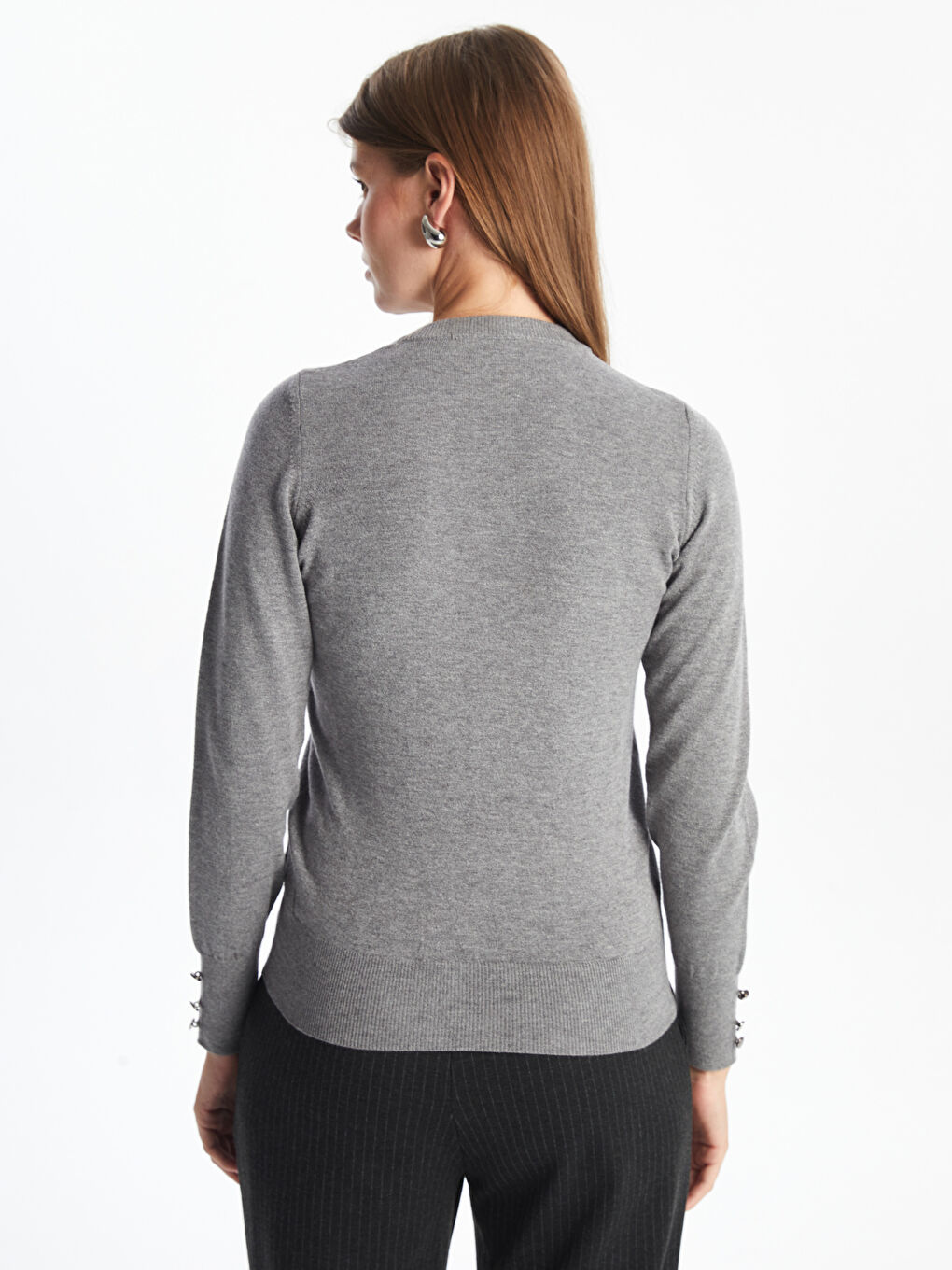 V-Ausschnitt Damen Strickpullover-3