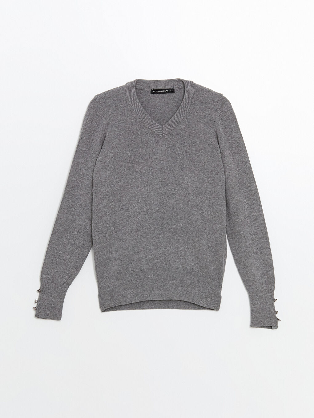 V-Ausschnitt Damen Strickpullover-4