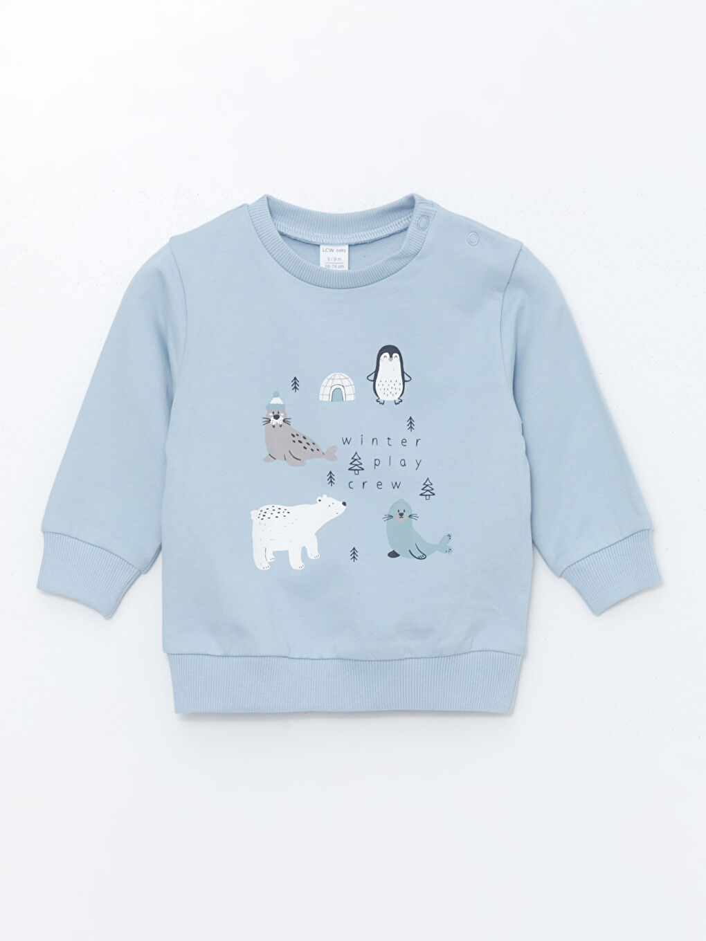 LCW baby Mavi Bisiklet Yaka Baskılı Erkek Bebek Sweatshirt