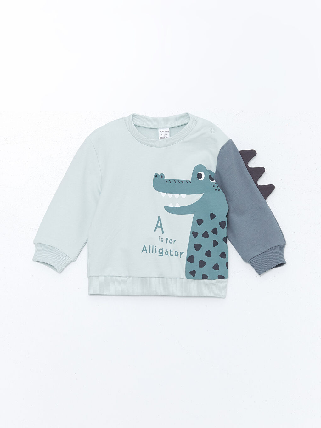 Yeşil Dinozor Baskılı 3D Detaylı Erkek Bebek Sweatshirt