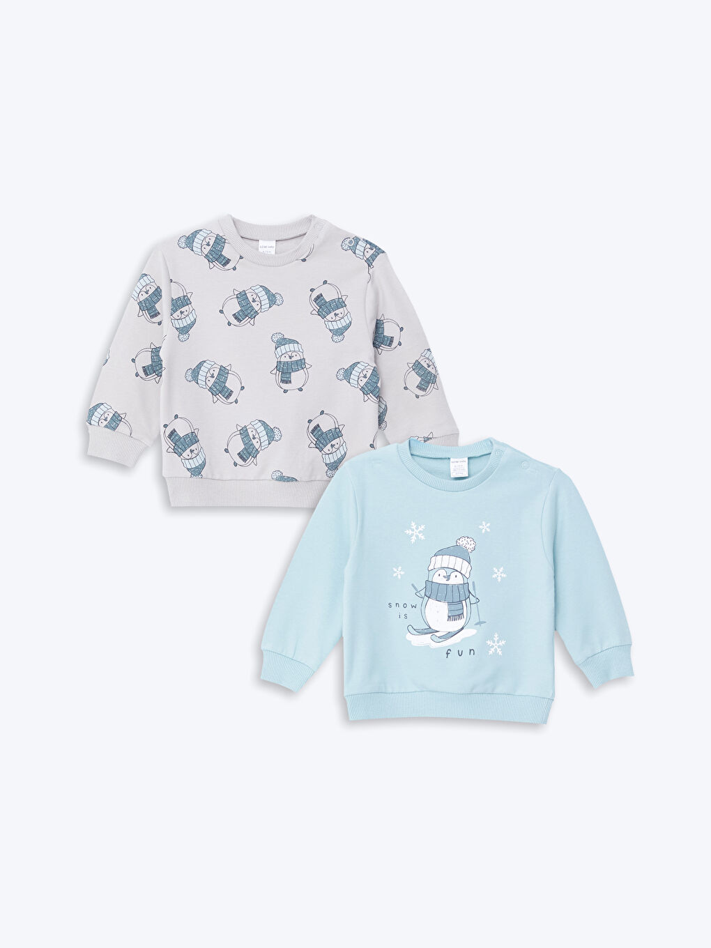 LCW baby Mavi Bisiklet Yaka Uzun Kollu Baskılı Erkek Bebek Sweatshirt 2'li