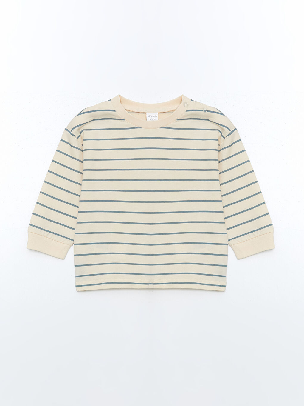 Ekru Yakası Çıtçıtlı Erkek Bebek Uzun Kollu Tişört