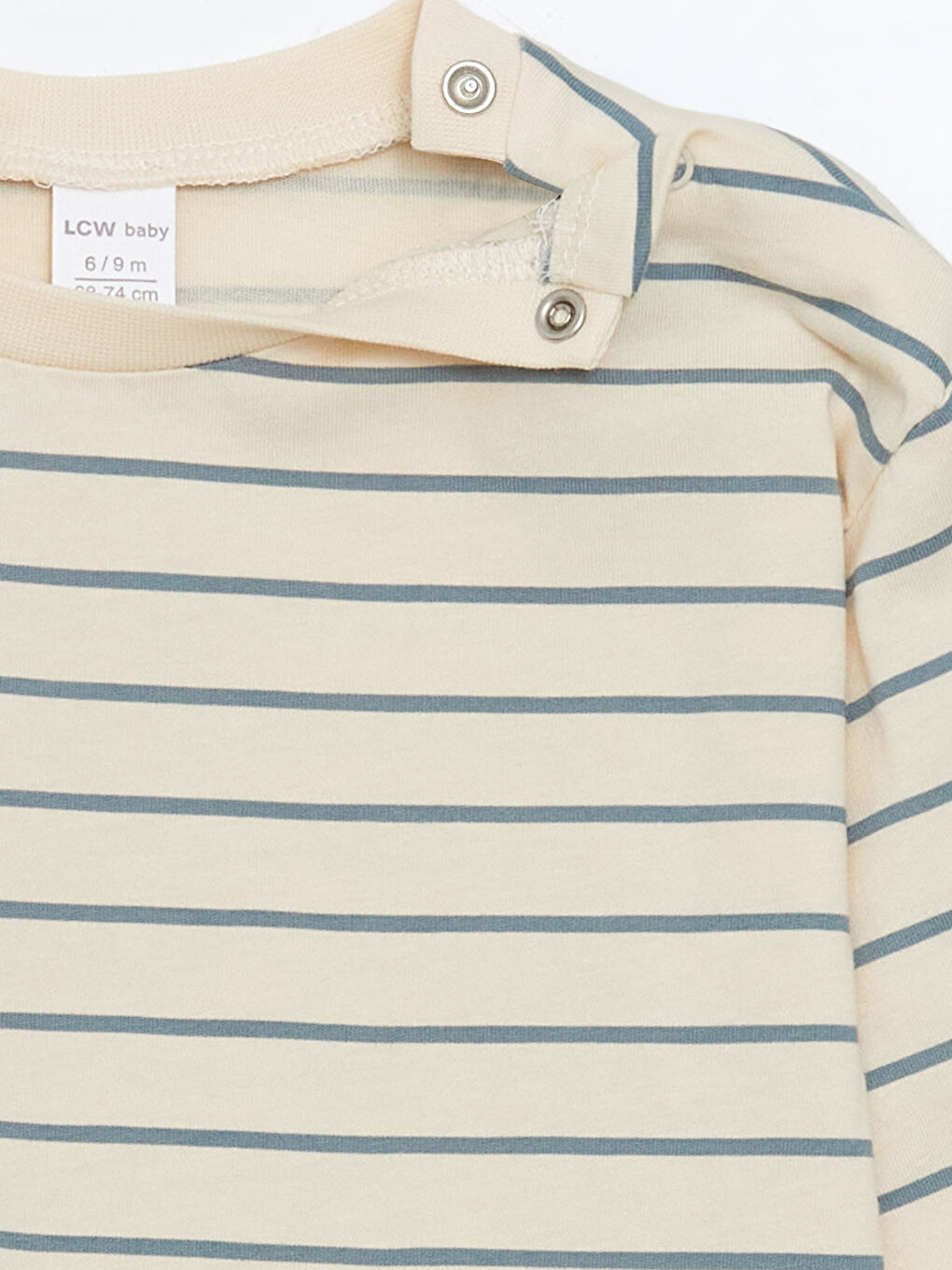 Ekru Yakası Çıtçıtlı Erkek Bebek Uzun Kollu Tişört-1