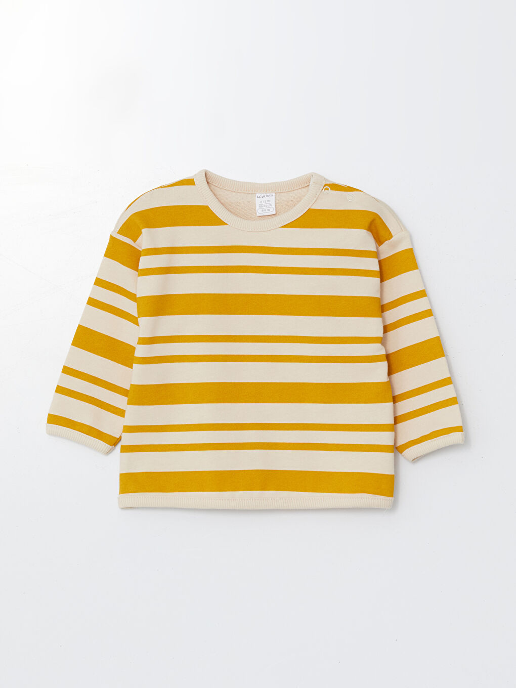 Ekru Bisiklet Yaka Uzun Kollu Çizgili Erkek Bebek Sweatshirt ve Eşofman Alt 2'li Takım-1