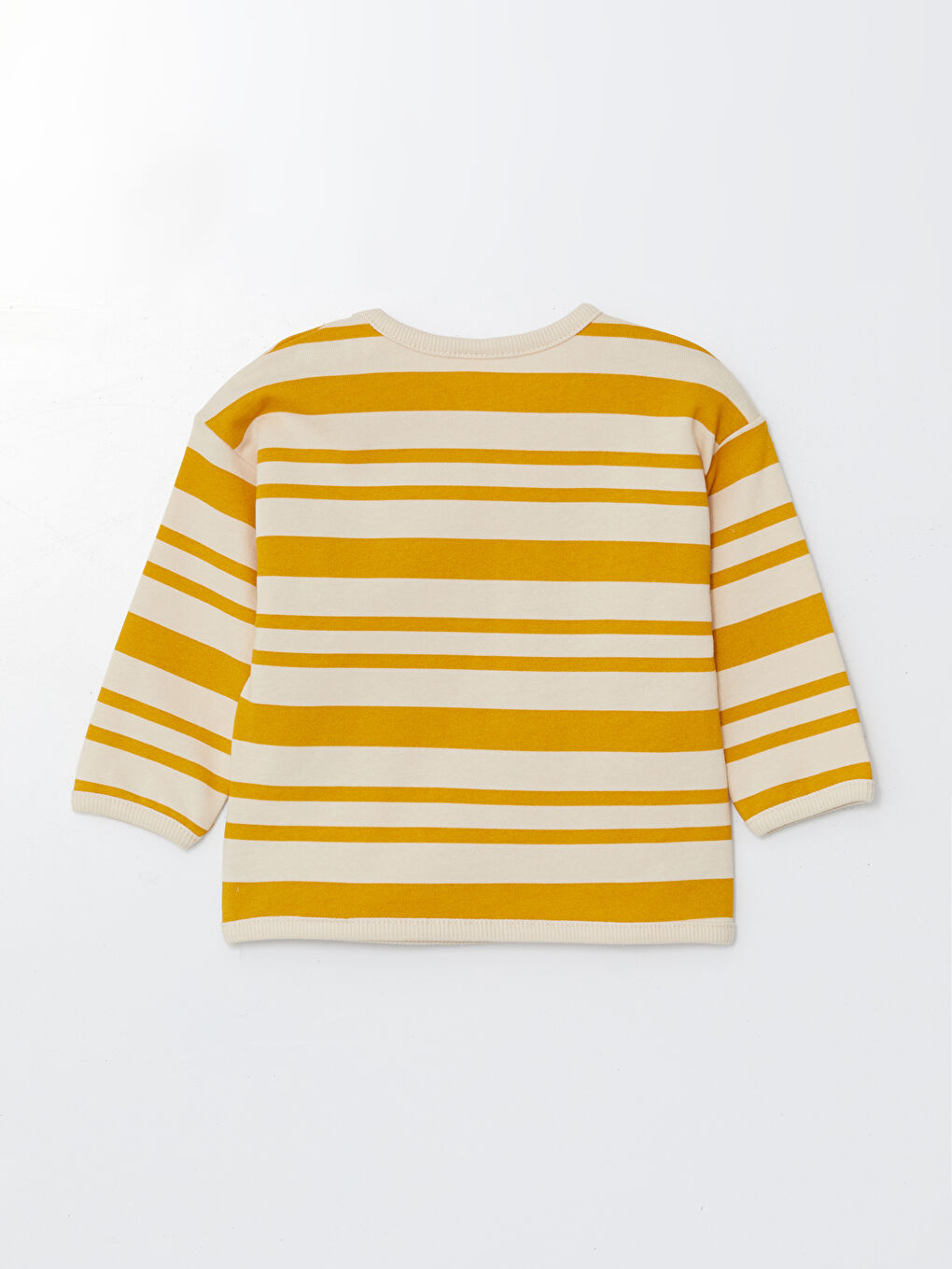 Ekru Bisiklet Yaka Uzun Kollu Çizgili Erkek Bebek Sweatshirt ve Eşofman Alt 2'li Takım-2