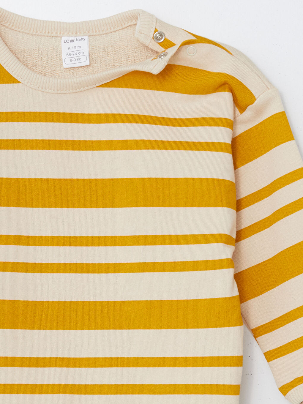 Ekru Bisiklet Yaka Uzun Kollu Çizgili Erkek Bebek Sweatshirt ve Eşofman Alt 2'li Takım-5