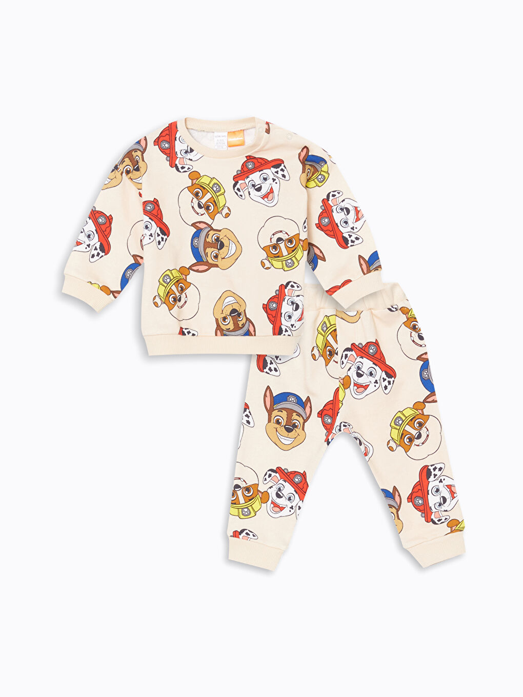 LCW baby Ekru Bisiklet Yaka Paw Patrol Baskılı Erkek Bebek Sweatshirt ve Eşofman Alt 2'li