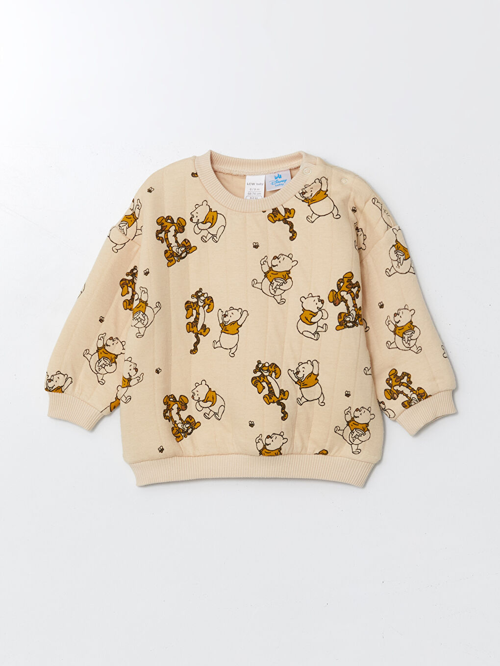 LCW baby Ekru Bisiklet Yaka Uzun Kollu Winnie the Pooh Baskılı Erkek Bebek Sweatshirt ve Eşofman Alt 2'li Takım - 1