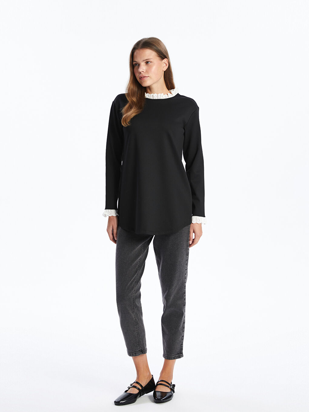 LCW Comfort Ruffled Funnel Neck Women's Tunic -W4FD79Z8-CVL