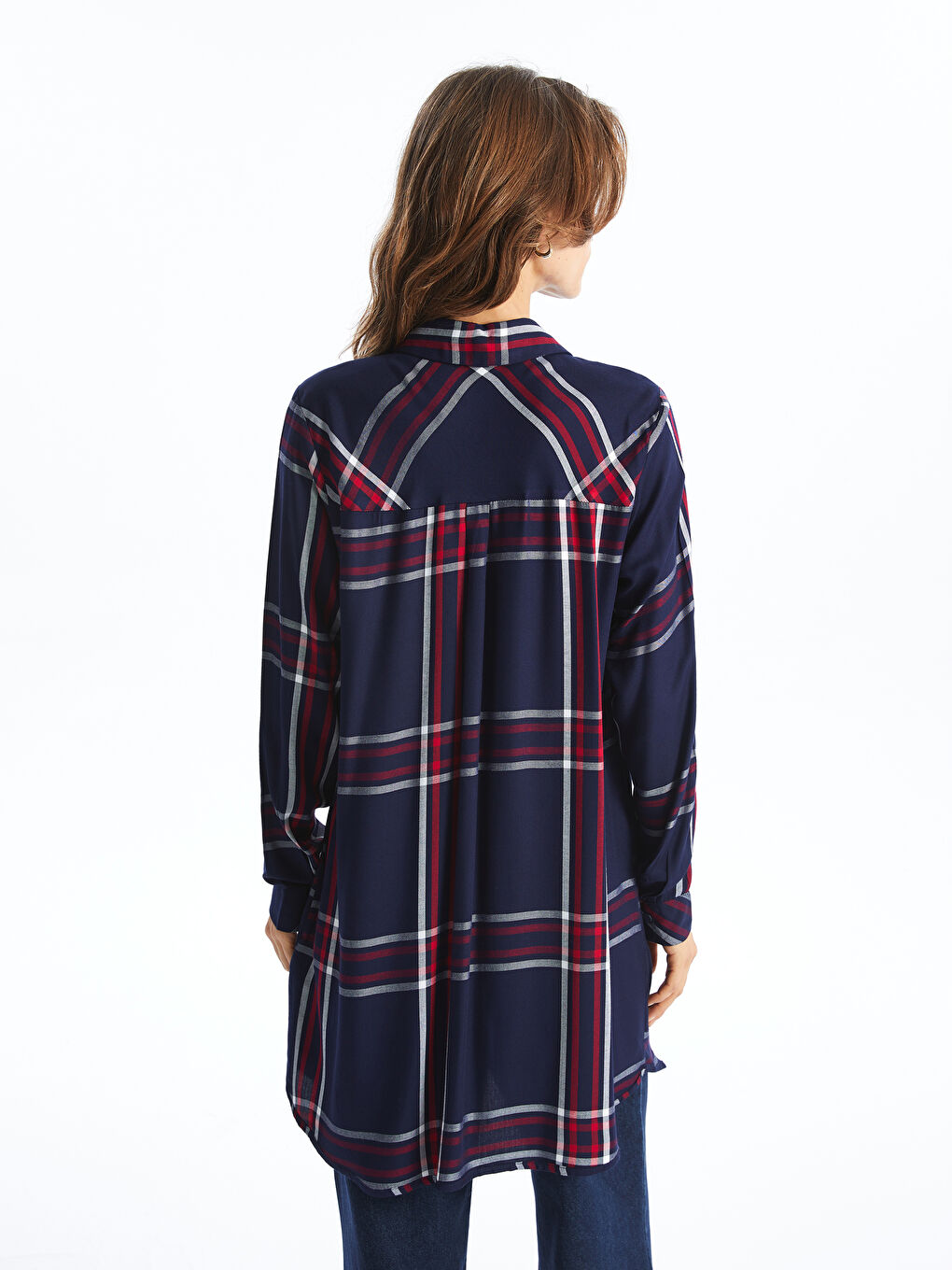 Plaid Long Sleeve Women's Shirt Tunic -W4FE21Z8-LN6