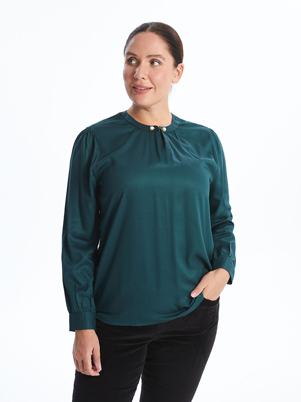 LCW Grace Crew Neck Women's Blouse -W4FE24Z8-YKN