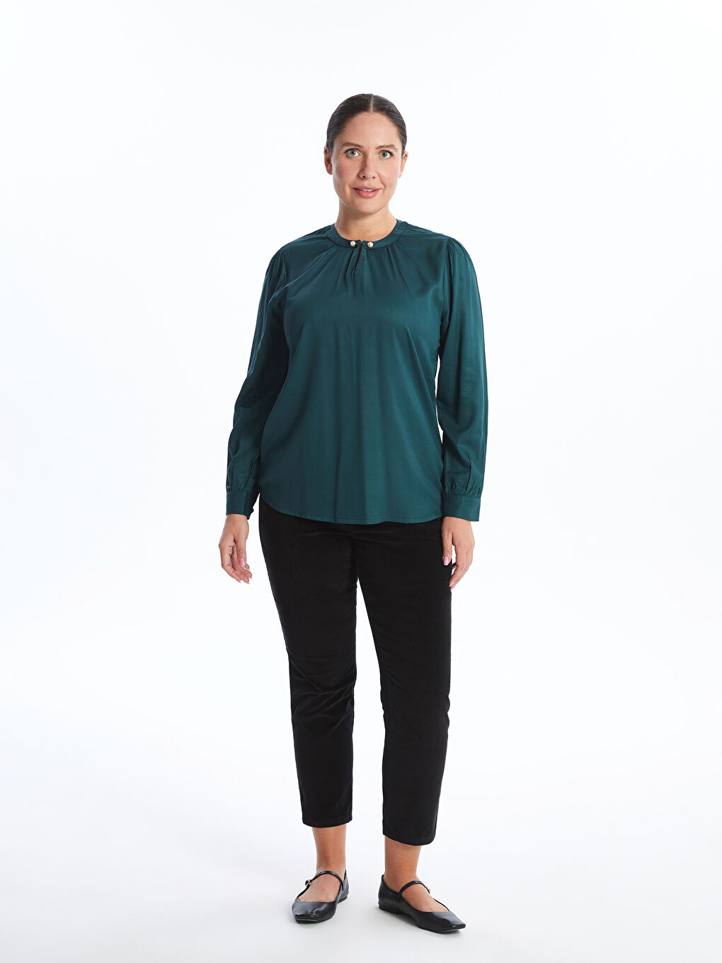 LCW Grace Crew Neck Women's Blouse -W4FE24Z8-YKN