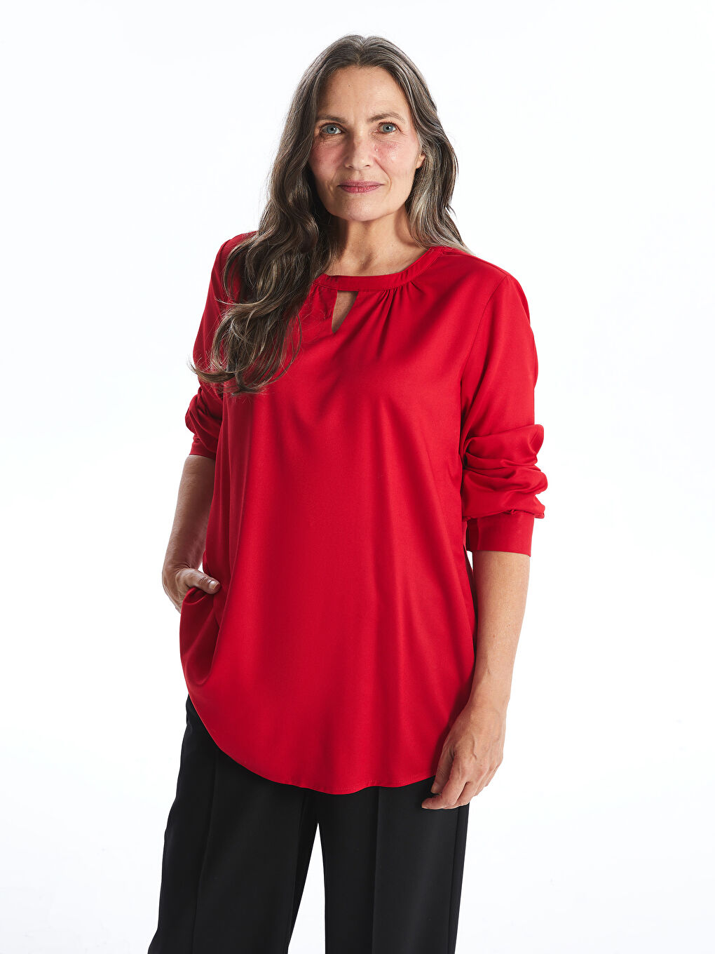 LCW Grace Women's Crew Neck Plain Blouse -W4FE28Z8-S9W