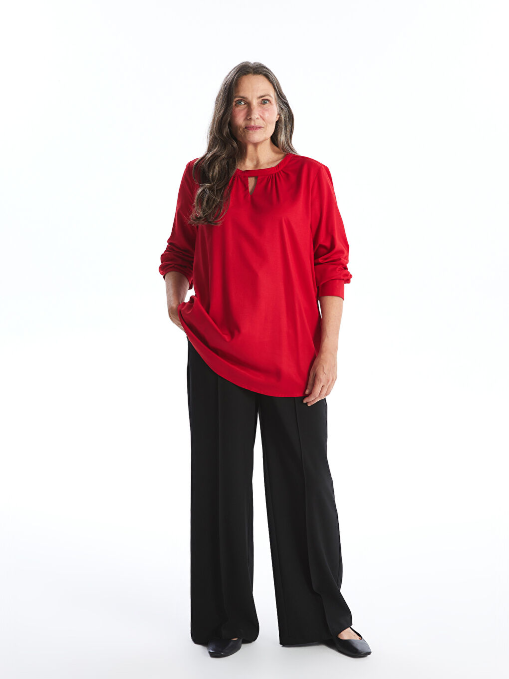 LCW Grace Women's Crew Neck Plain Blouse -W4FE28Z8-S9W