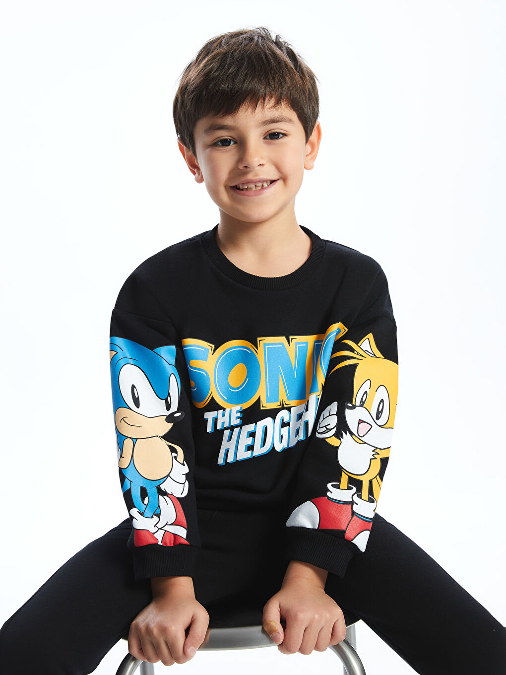 LCW Kids Siyah Sonic Baskılı Erkek Çocuk Sweatshirt ve Eşofman Alt 2'li