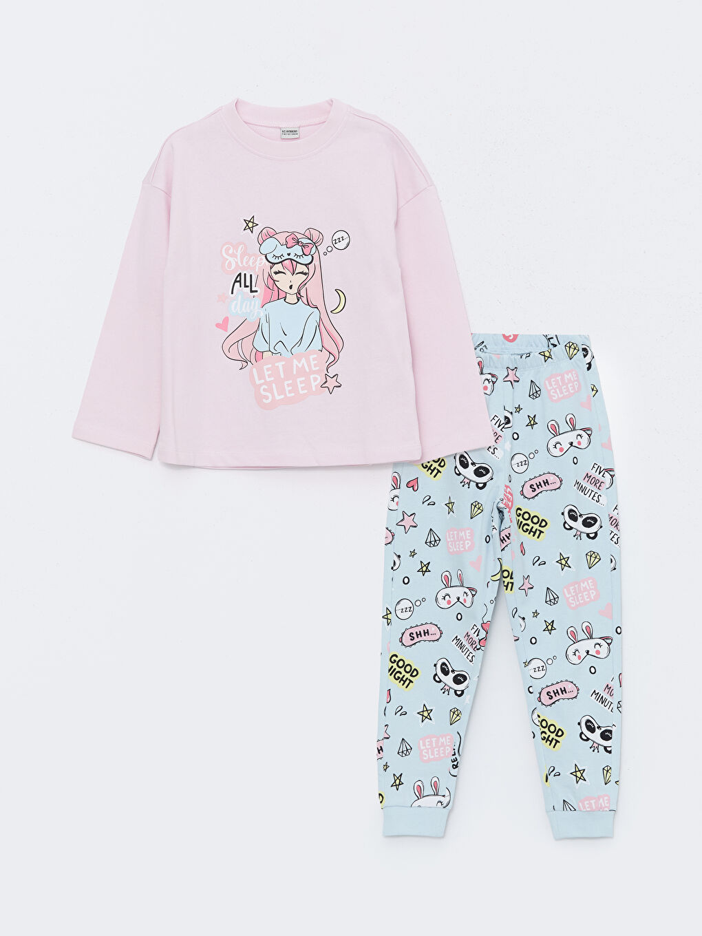 LCW Kids سێتی بیجامە قۆڵ درێژ چاپکراو یه‌خه‌ خڕ بۆ کچان -W4FF66Z4-QWM
