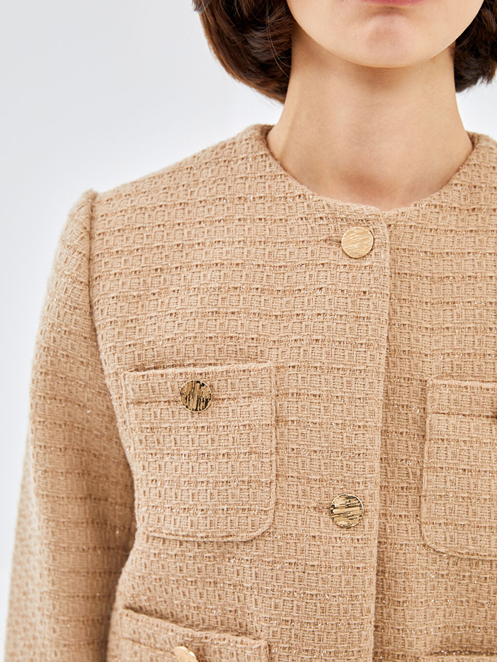 LCW Vision Crew Neck Textured Women's Tweed Jacket -W4FF83Z8-YDS