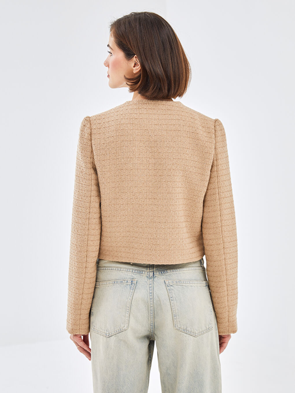 LCW Vision Crew Neck Textured Women's Tweed Jacket -W4FF83Z8-YDS