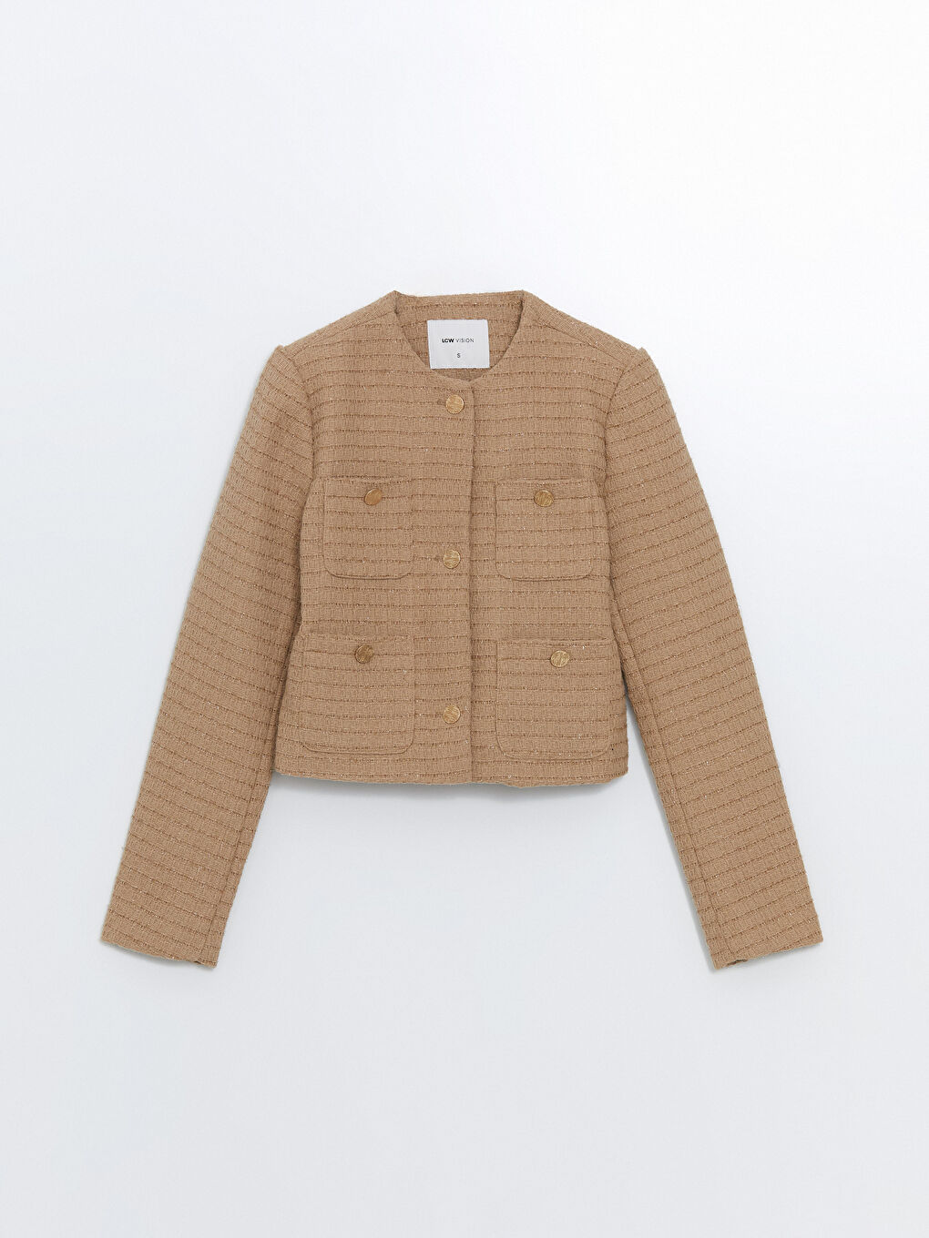 LCW Vision Crew Neck Textured Women's Tweed Jacket -W4FF83Z8-YDS