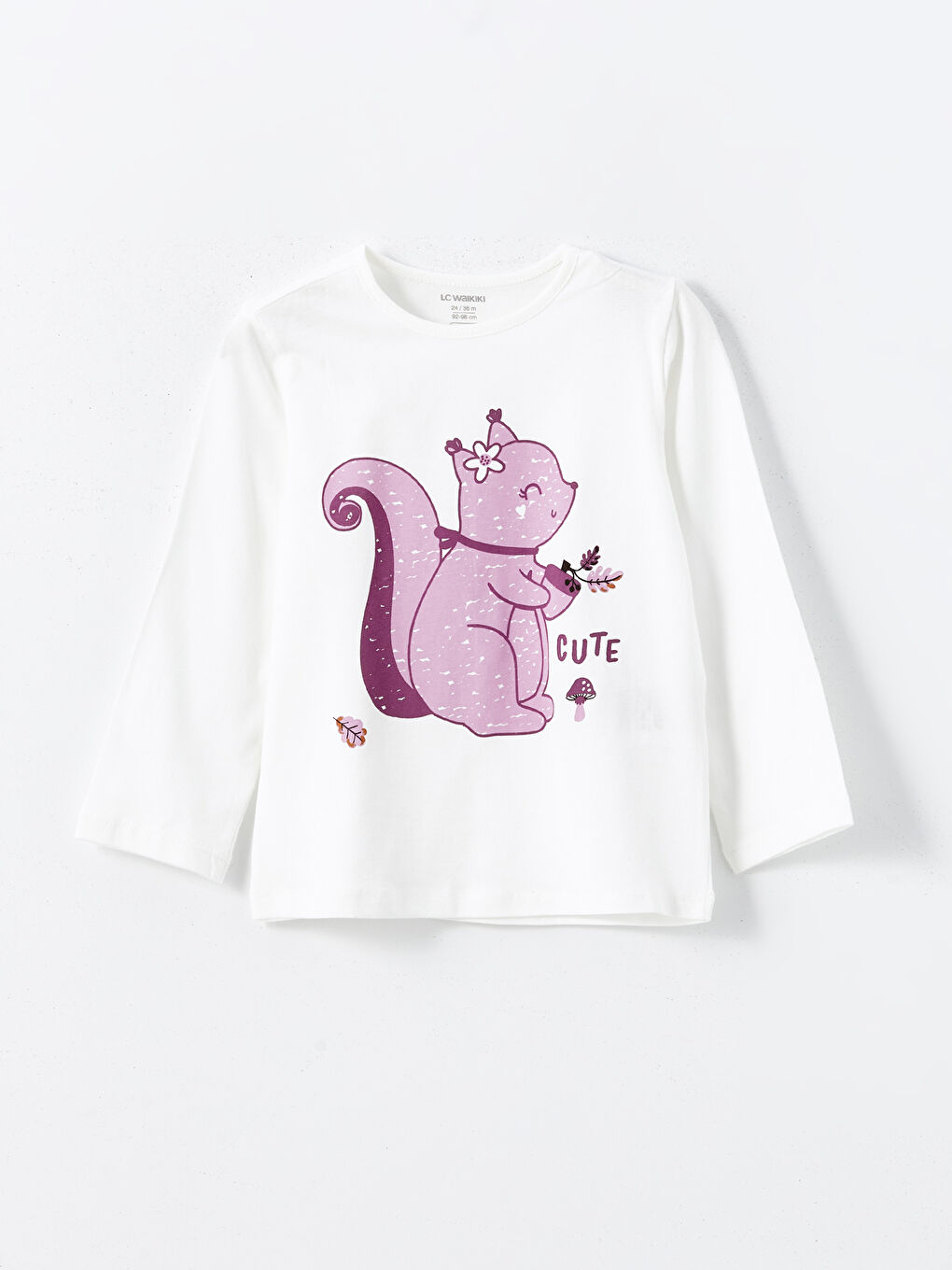 طقم بيجامة مطبوع بياقة دائرية للبنات الرضع-1