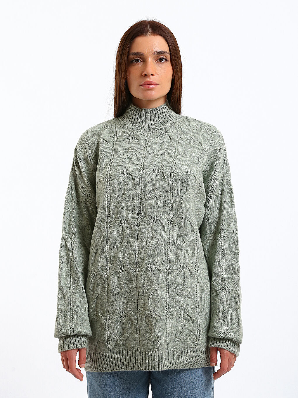 Pull-Over à Col Montant et Motifs à Manches Longues pour Femmes