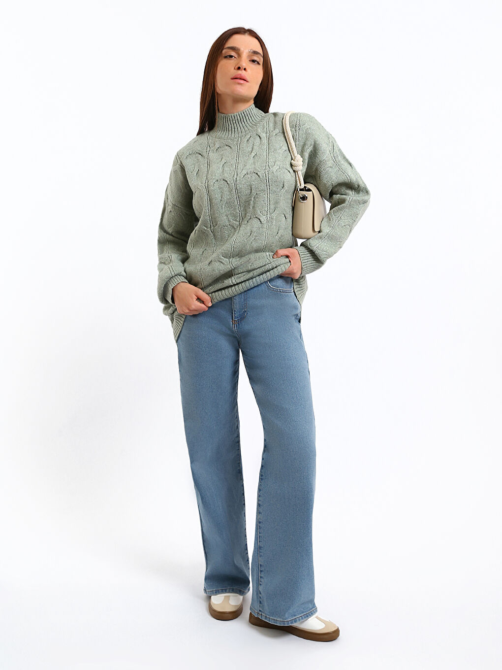 Pull-Over à Col Montant et Motifs à Manches Longues pour Femmes-1