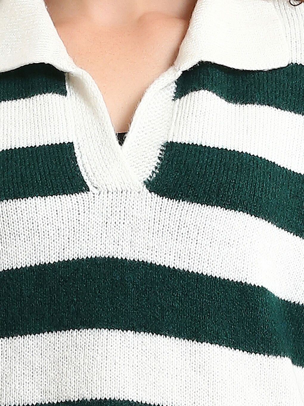 Polo Neck Color Block Oversize Women's Knitwear Sweater-2