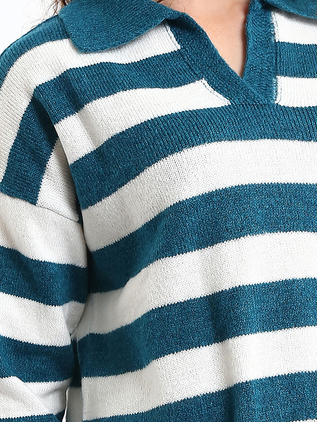 Polo Neck Color Block Oversize Women's Knitwear Sweater-2