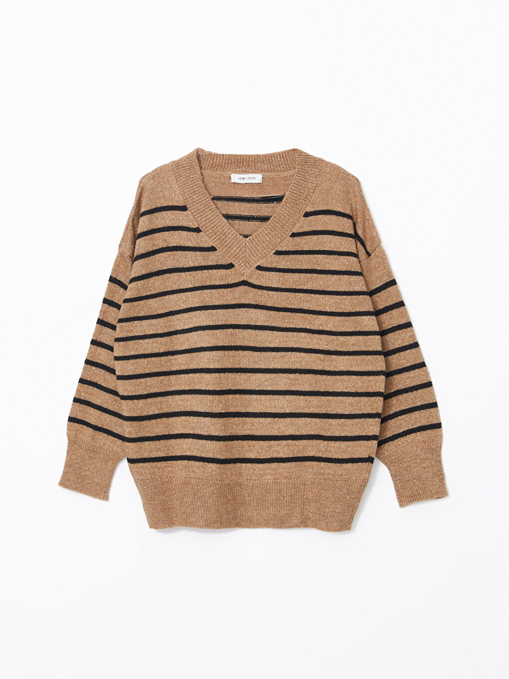 Pull-over en Tricot Rayé Surdimensionné pour Femmes à Encolure en V
