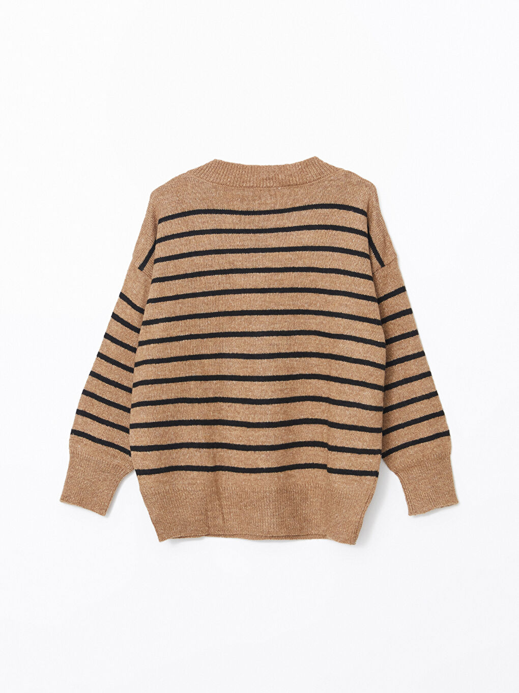 Pull-over en Tricot Rayé Surdimensionné pour Femmes à Encolure en V-1