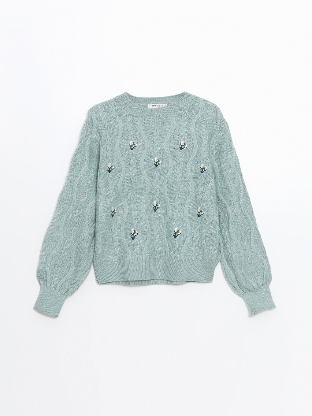 Pull-over en Tricot Brodé pour Femmes à Col Rond-4