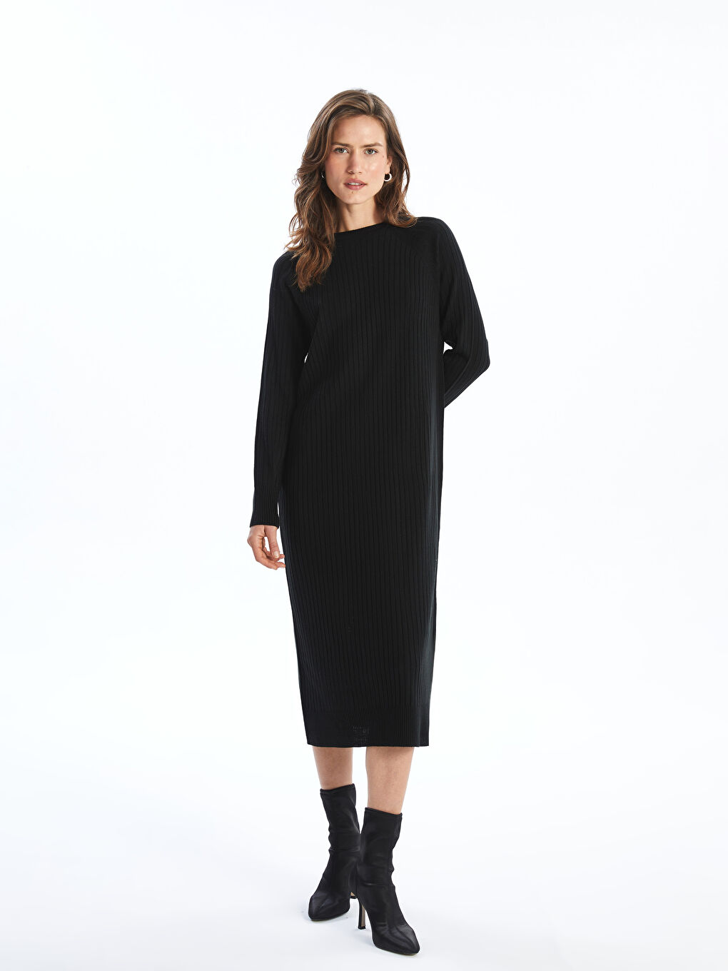 Платье Женское Трикотажное Фактурное С Круглым Вырезом