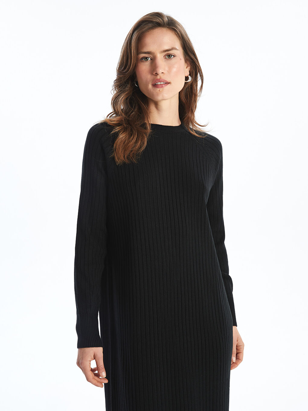 Платье Женское Трикотажное Фактурное С Круглым Вырезом-1