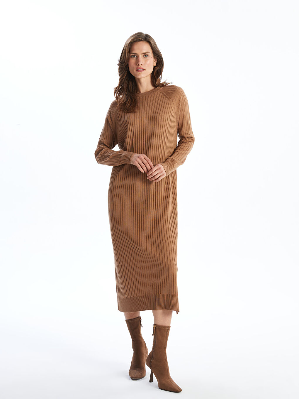 Crew Neck Textured Women's Knit Dress-1