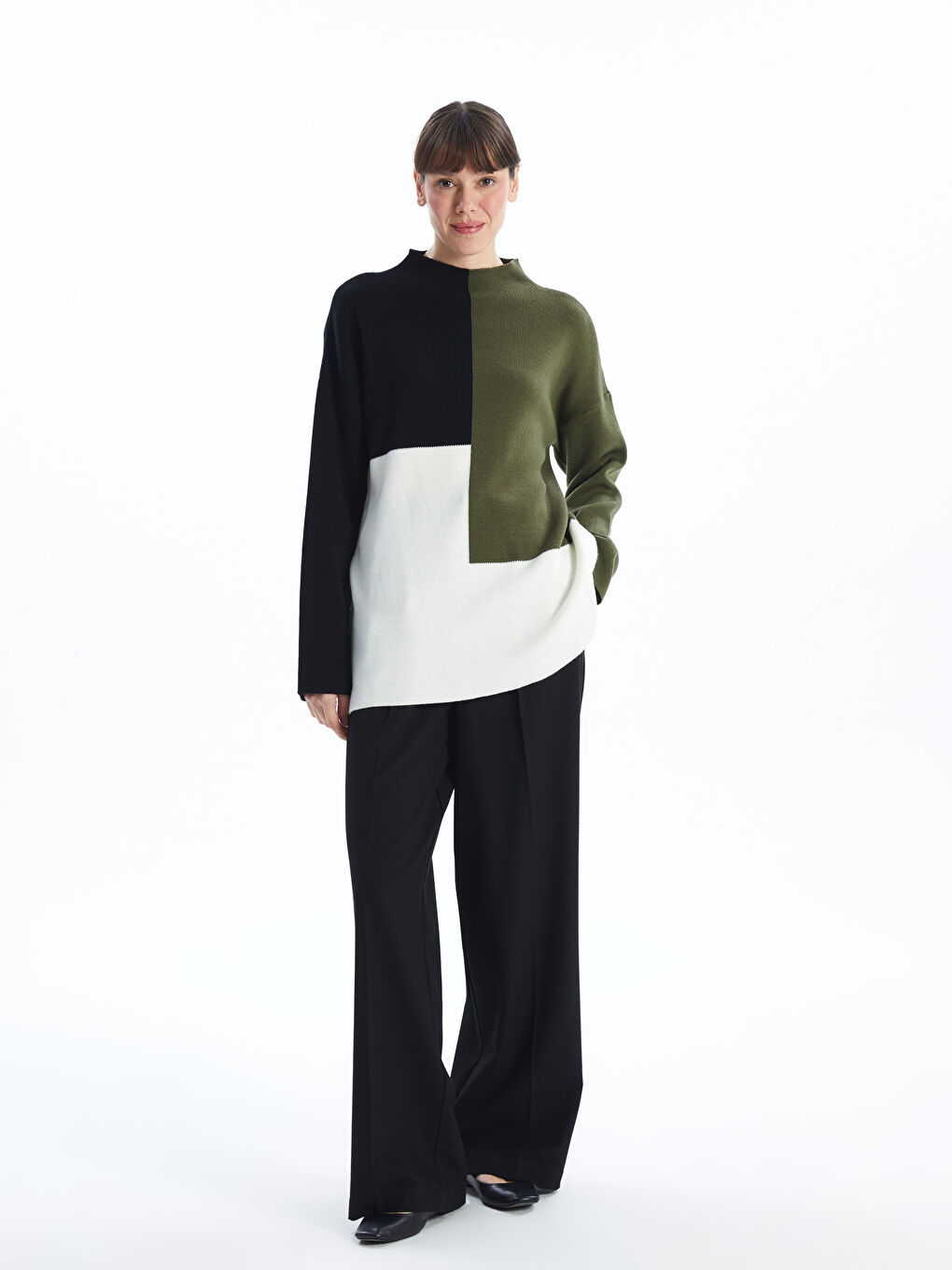 Mock Turtleneck Color Block Women's Knit Tunic-1