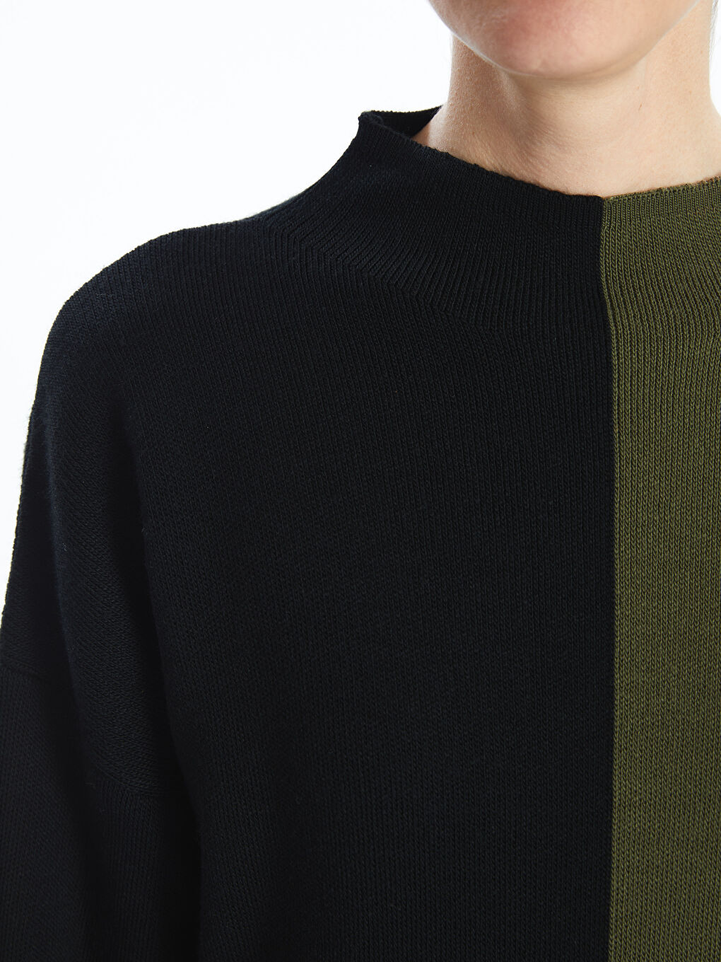 Mock Turtleneck Color Block Women's Knit Tunic-2