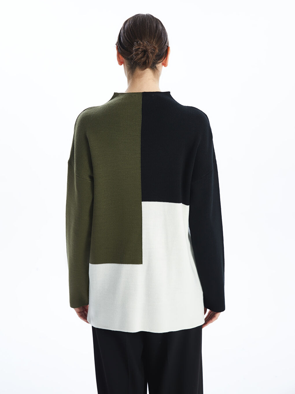 Mock Turtleneck Color Block Women's Knit Tunic-3