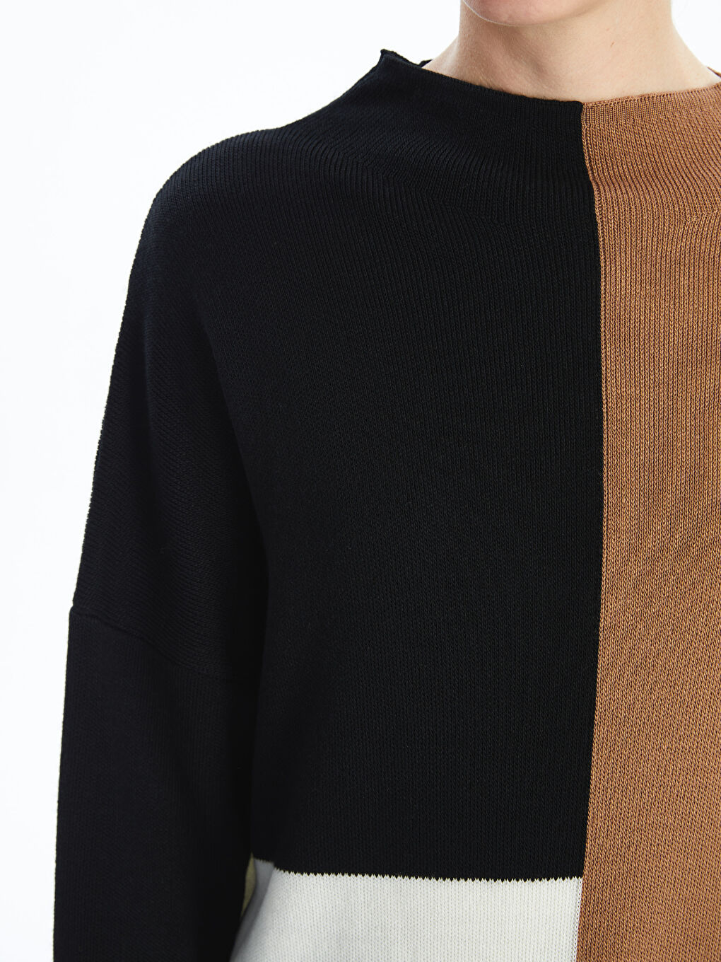 Mock Turtleneck Color Block Women's Knit Tunic-2