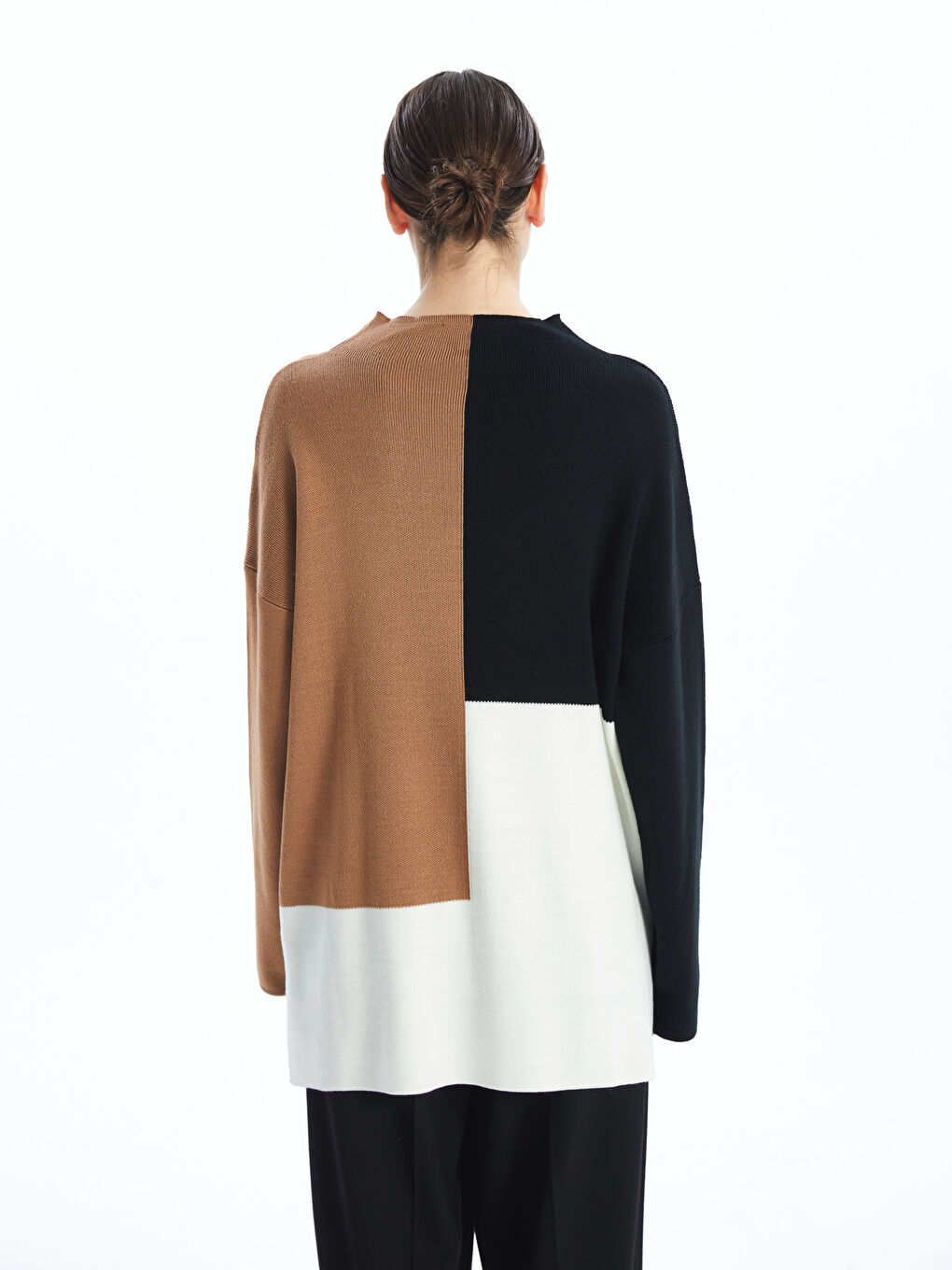 Mock Turtleneck Color Block Women's Knit Tunic-3