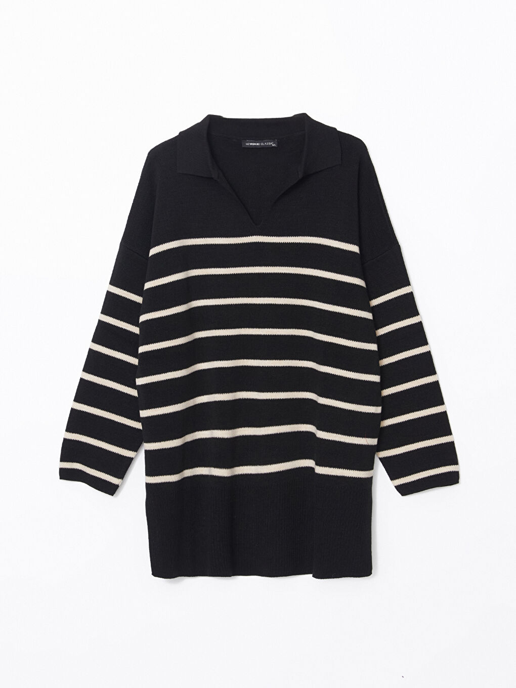 Polo Neck Striped Oversize Women's Knitwear Tunic