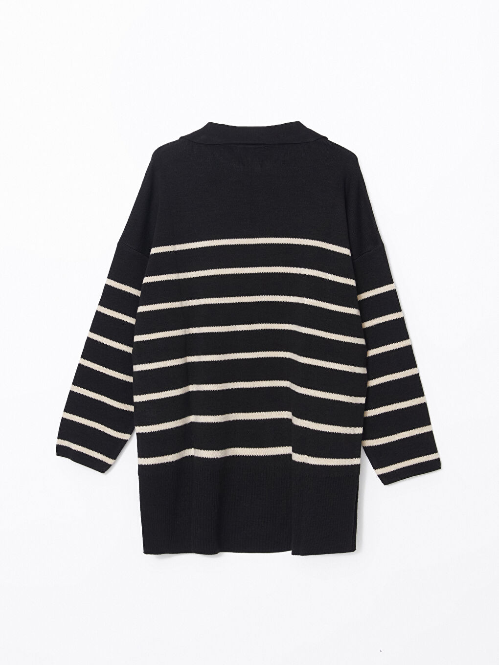 Polo Neck Striped Oversize Women's Knitwear Tunic-1