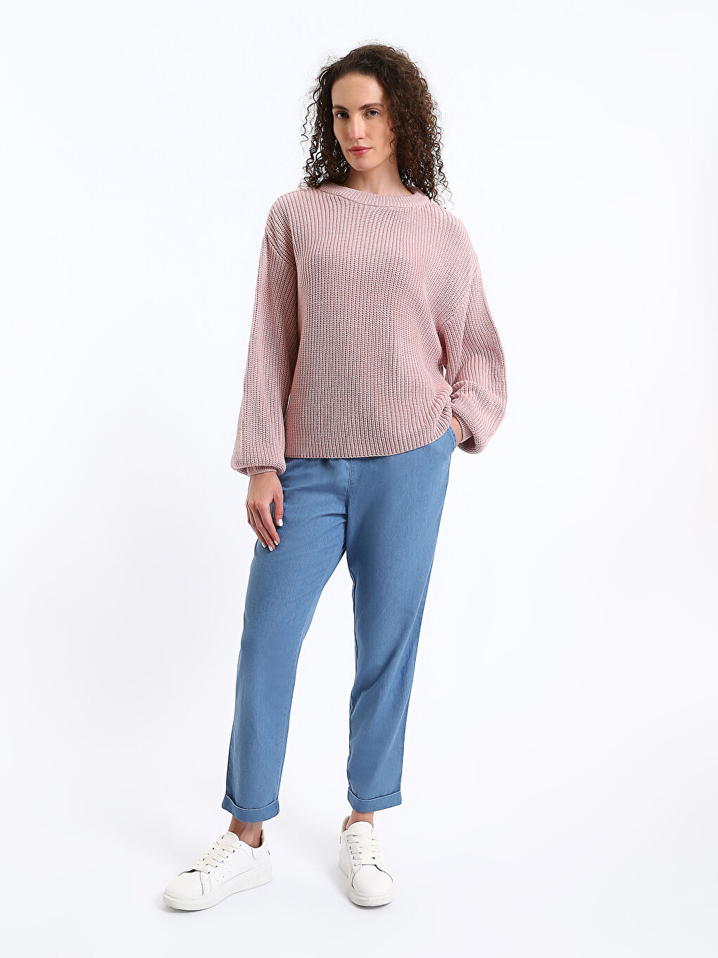 Crew Neck Long Sleeve Women's Sweater-1