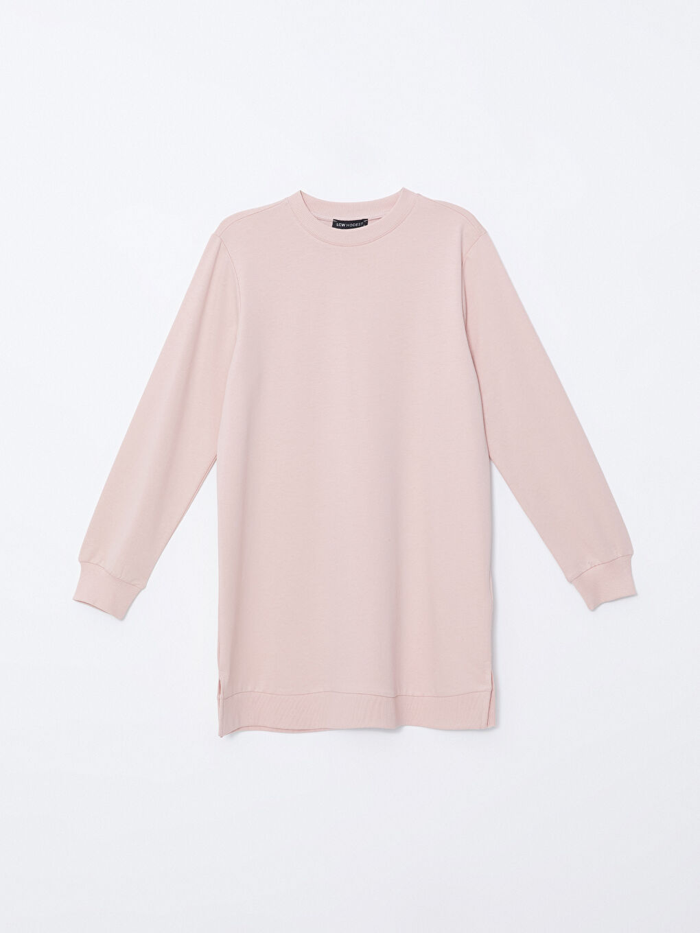 LCW Modest Mat Pembe Kadın Bisiklet Yaka Düz Sweatshirt Tunik - 4