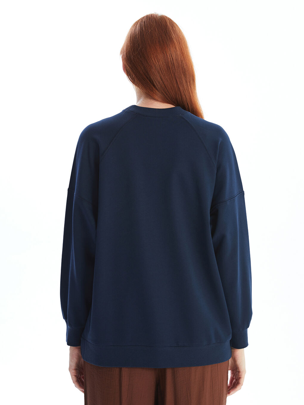 LCW Modest Lacivert Bisiklet Yaka Baskılı Oversize Kadın Sweatshirt Tunik - 3