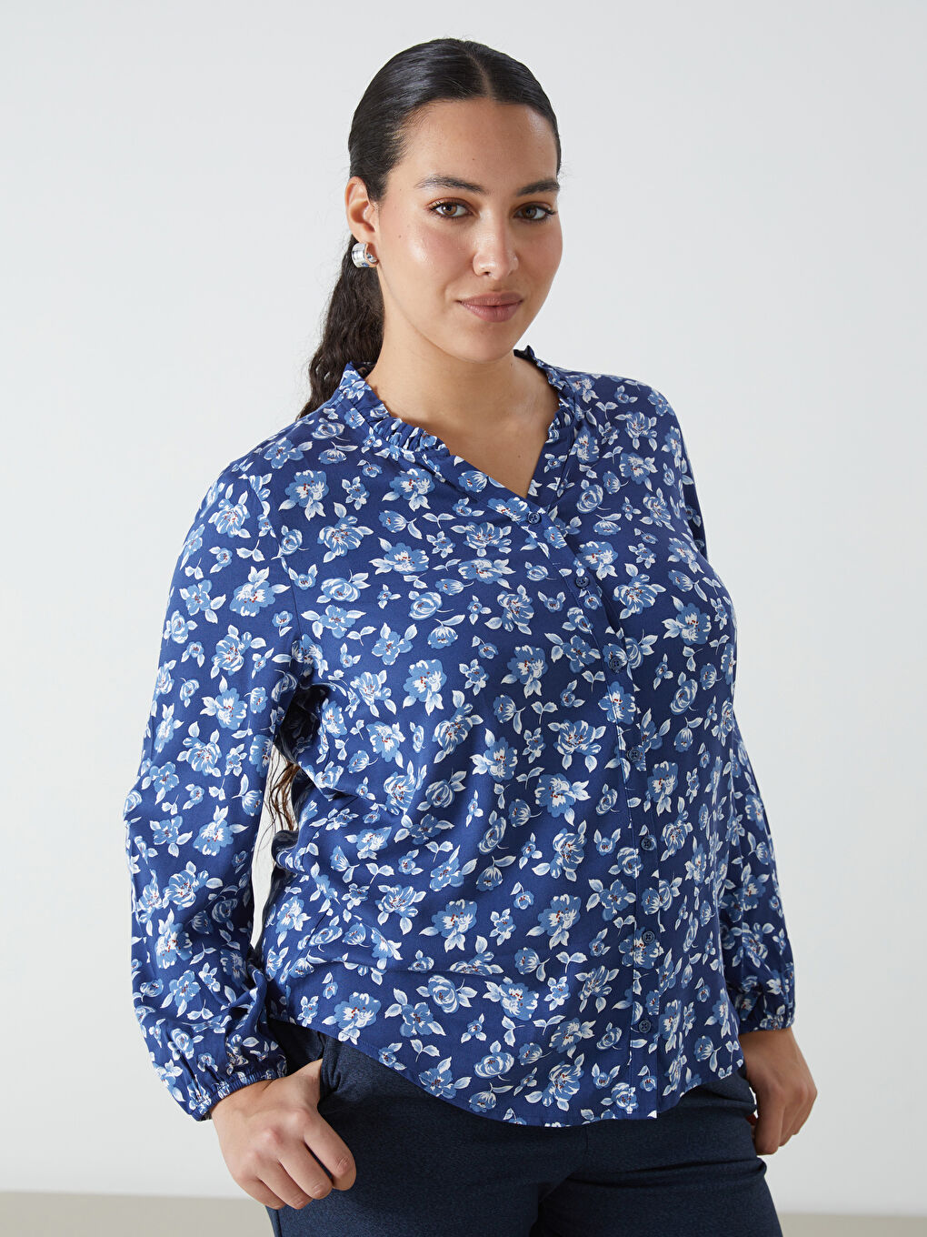 Henley Neckline Patterned Women's Shirt -W4FJ13Z8-LSJ