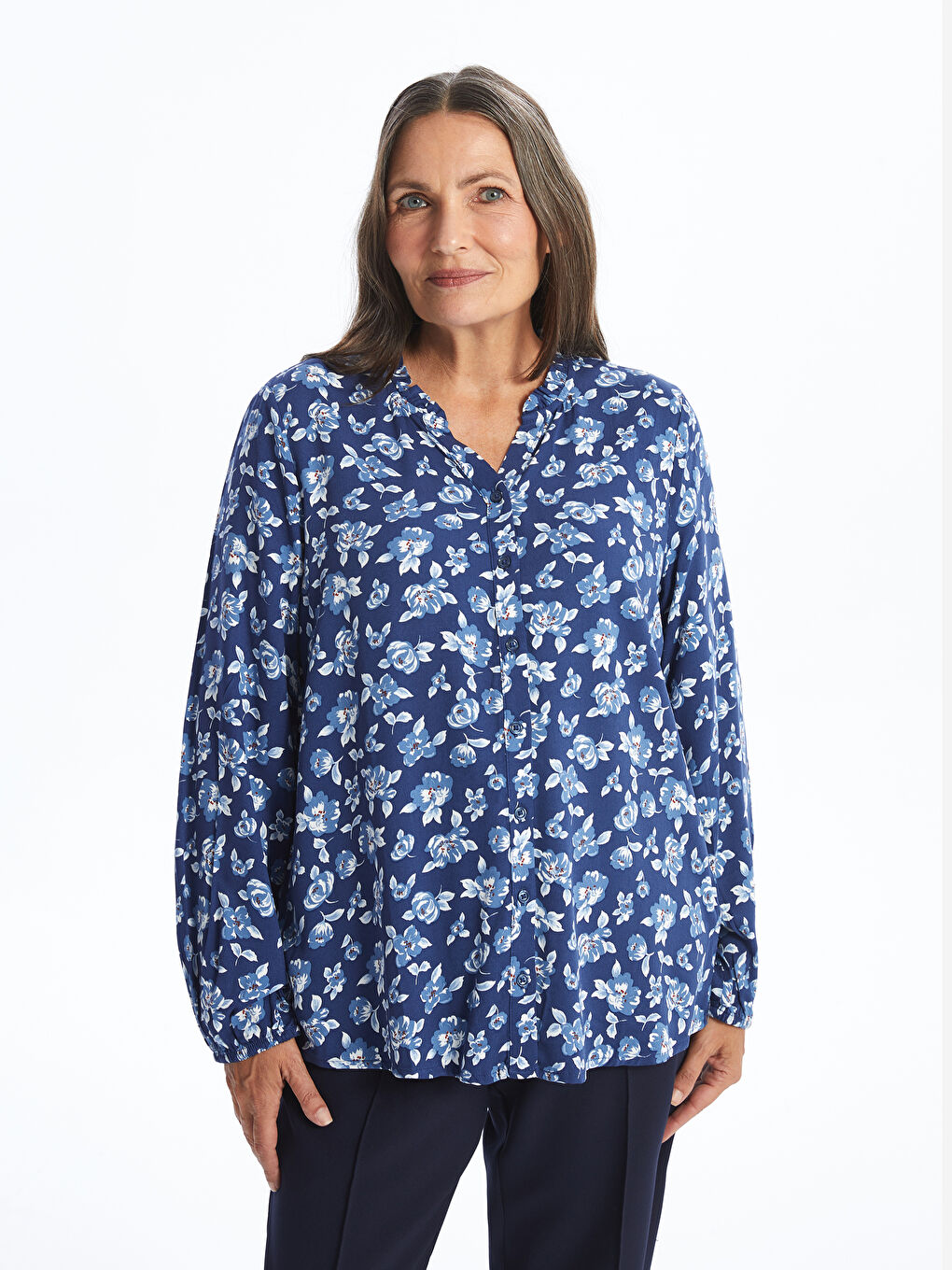 Henley Neckline Patterned Women's Shirt -W4FJ13Z8-LSJ