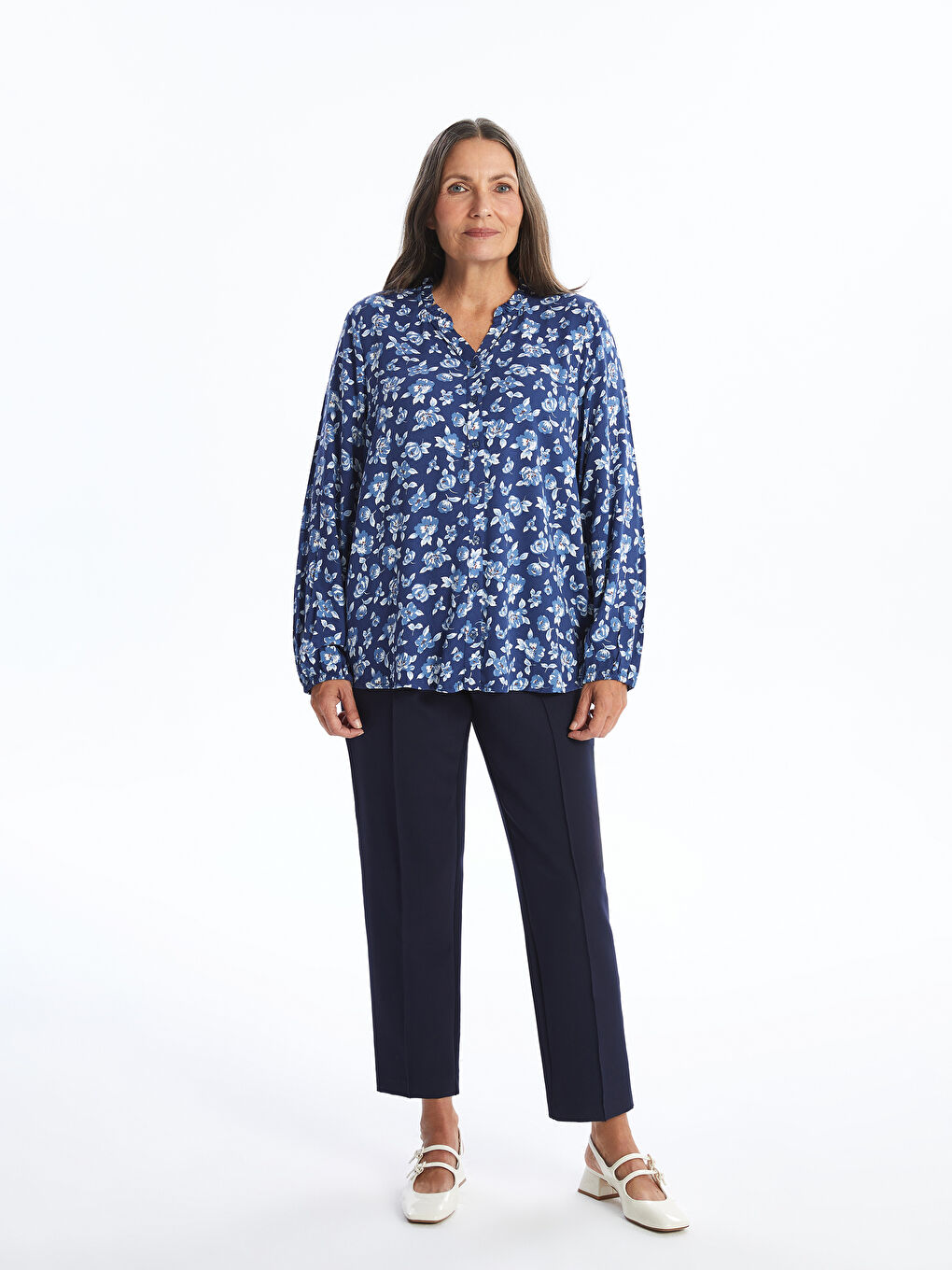 Henley Neckline Patterned Women's Shirt -W4FJ13Z8-LSJ