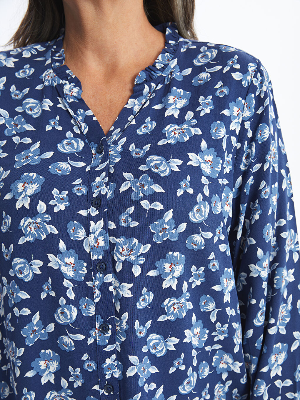 Henley Neckline Patterned Women's Shirt -W4FJ13Z8-LSJ