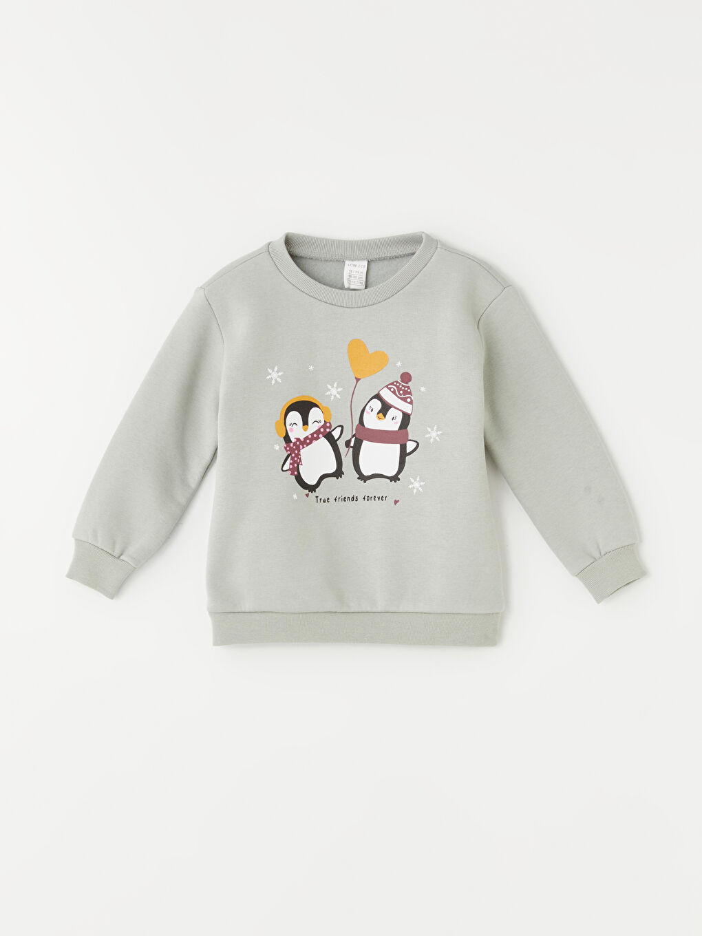 LCW ECO Nane Yeşili Bisiklet Yaka Kalın Baskılı Kız Bebek Sweatshirt