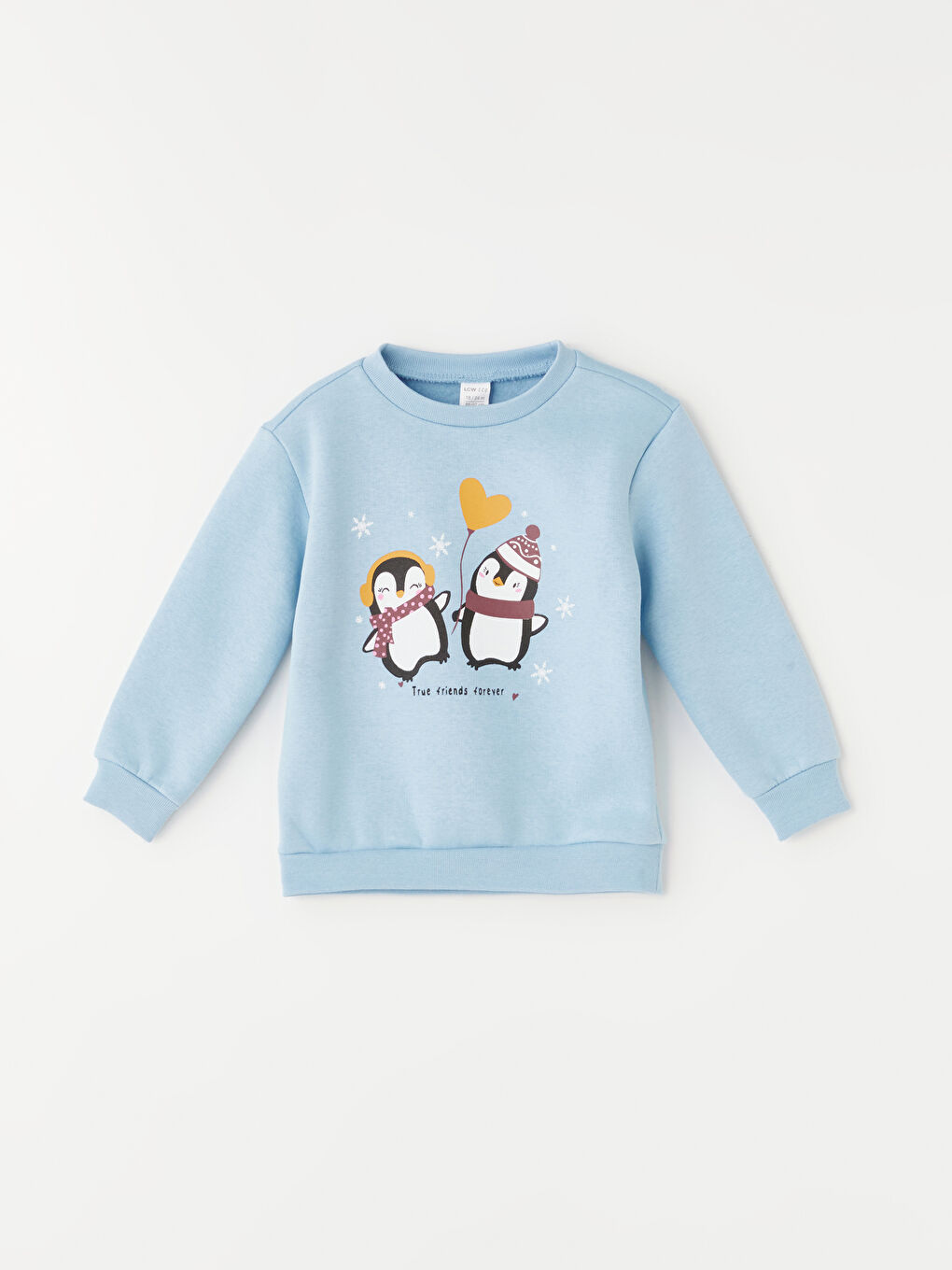 LCW ECO Açık Mavi Bisiklet Yaka Uzun Kollu Baskılı Kız Bebek Sweatshirt